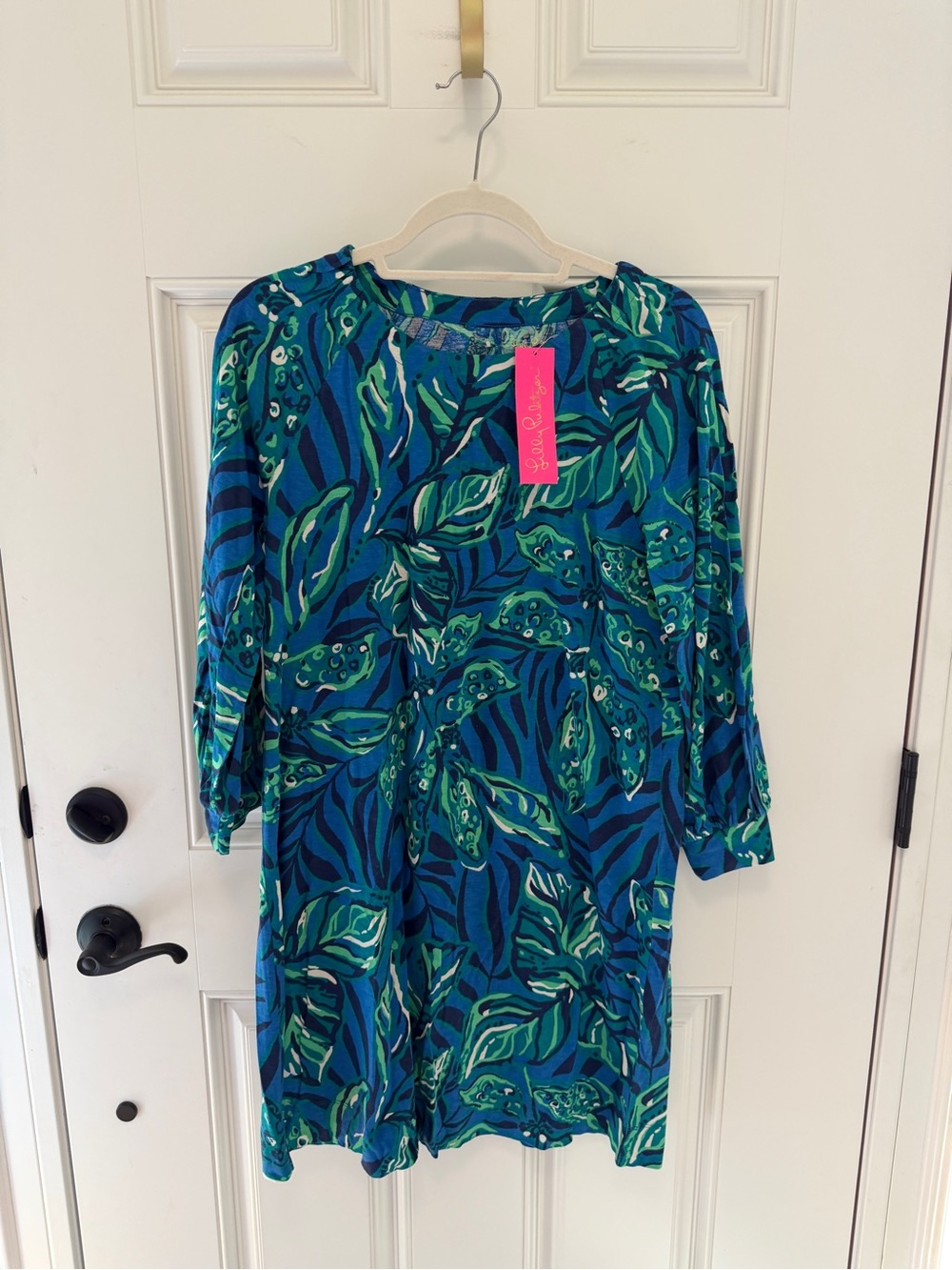 Long sleeve blue & green Lilly Pulitzer dress. Effortless, put together look.